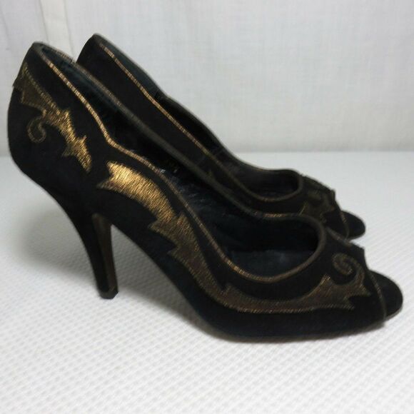 Lulu Guinness 8.5 London Black Peep Toe Heels Shoe - Picture 4 of 8